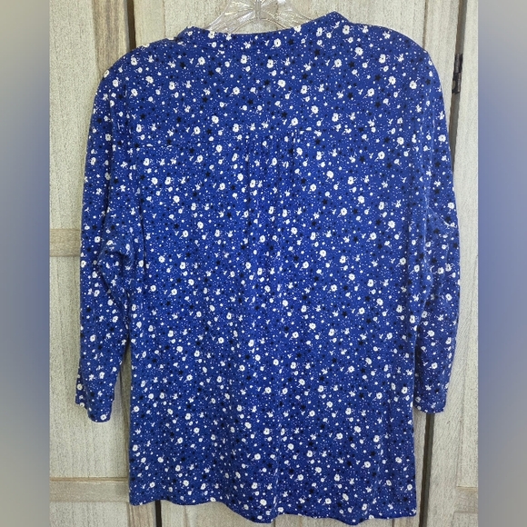 Boden Bay Womens Jersey 3/4 Sleeve Top Size 8 Blue/White Floral Star Print - Picture 2 of 10